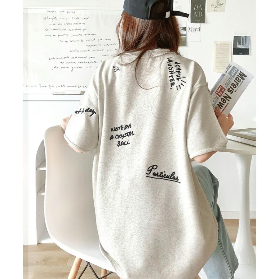 トップス Tシャツ レディース ランダム メッセージ ロゴ 刺繍 裏毛 ハーフ スリーブ Tee ゆるっと ビッグシルエット 袖 襟 くるん リブ 裾 | classicalelf | 10