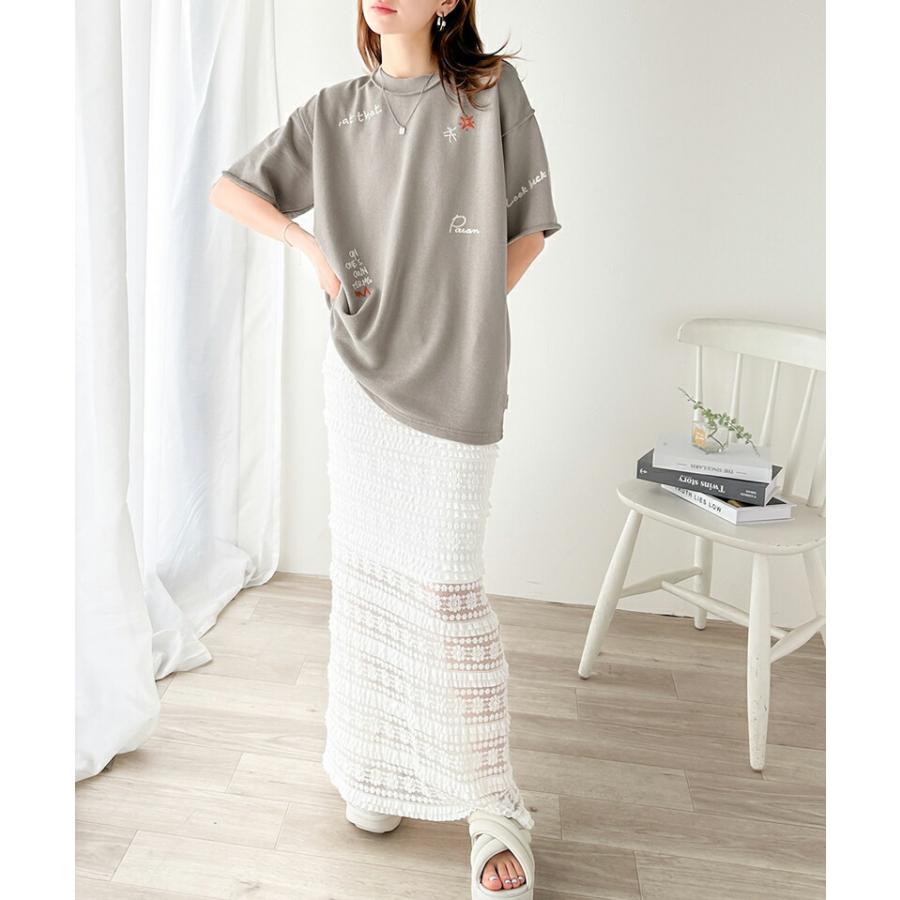 トップス Tシャツ レディース ランダム メッセージ ロゴ 刺繍 裏毛 ハーフ スリーブ Tee ゆるっと ビッグシルエット 袖 襟 くるん リブ 裾 | classicalelf | 13