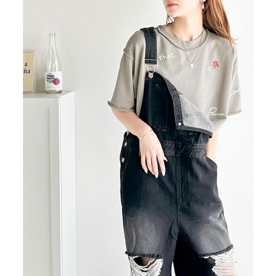 トップス Tシャツ レディース ランダム メッセージ ロゴ 刺繍 裏毛 ハーフ スリーブ Tee ゆるっと ビッグシルエット 袖 襟 くるん リブ 裾 | classicalelf | 15