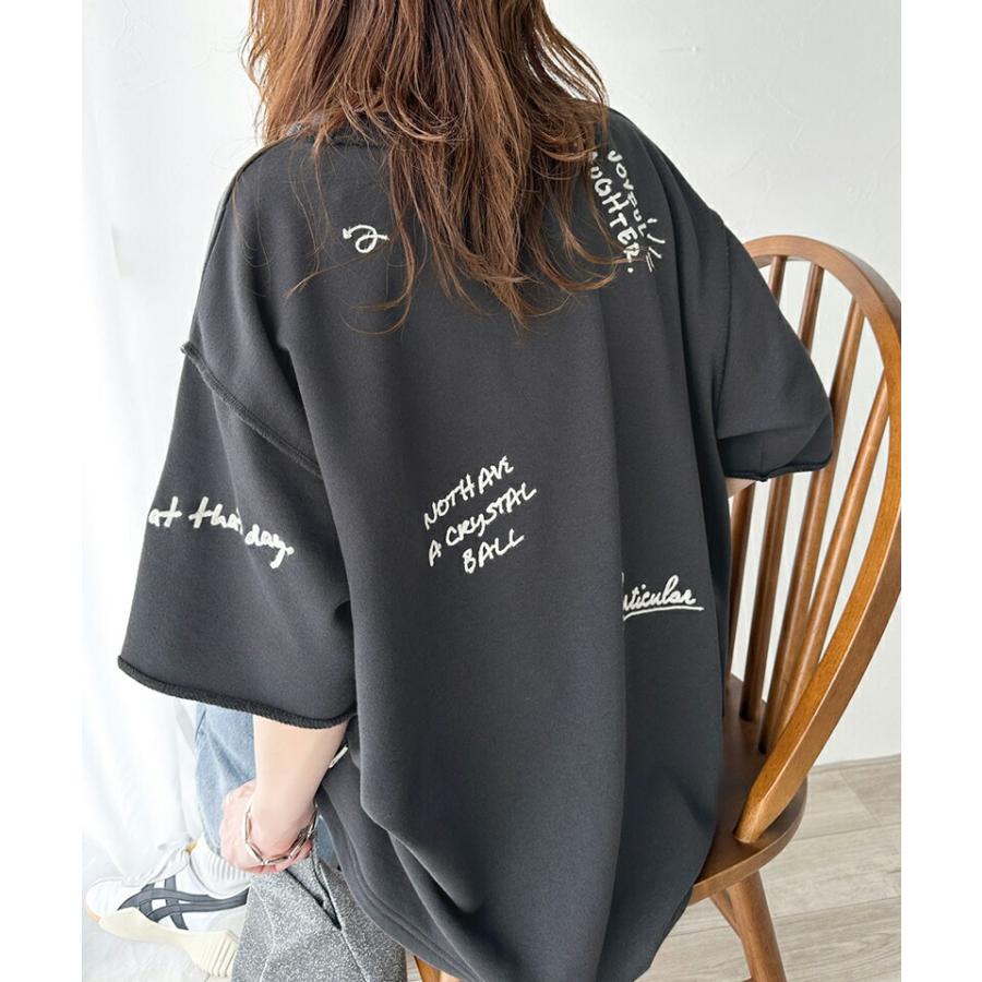 トップス Tシャツ レディース ランダム メッセージ ロゴ 刺繍 裏毛 ハーフ スリーブ Tee ゆるっと ビッグシルエット 袖 襟 くるん リブ 裾 | classicalelf | 08