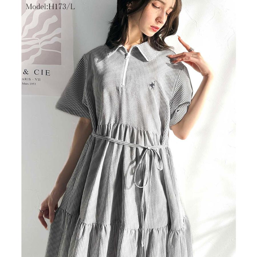 【 クラシカルエルフ classical elf 】 ワンピース 夏 レディース たっぷり ギャザー サッカー ハーフ ZIP ティアード ワンピ ロング 大きいサイズ | classicalelf | 10