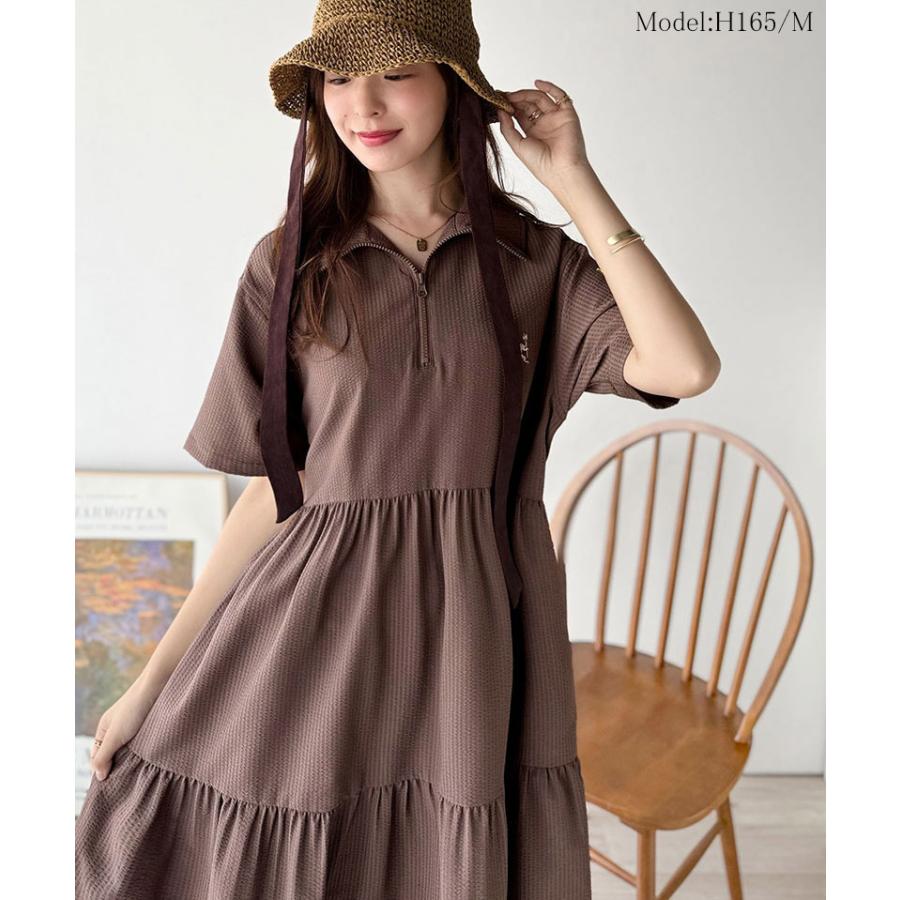 【 クラシカルエルフ classical elf 】 ワンピース 夏 レディース たっぷり ギャザー サッカー ハーフ ZIP ティアード ワンピ ロング 大きいサイズ | classicalelf | 13