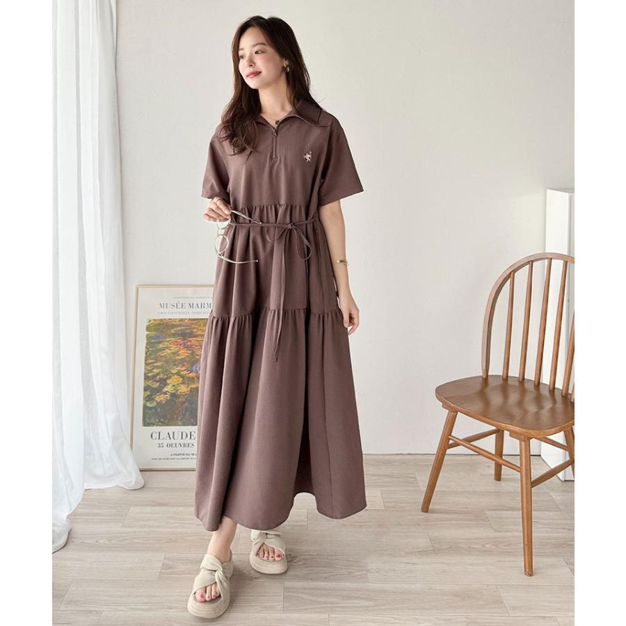 【 クラシカルエルフ classical elf 】 ワンピース 夏 レディース たっぷり ギャザー サッカー ハーフ ZIP ティアード ワンピ ロング 大きいサイズ | classicalelf | 14