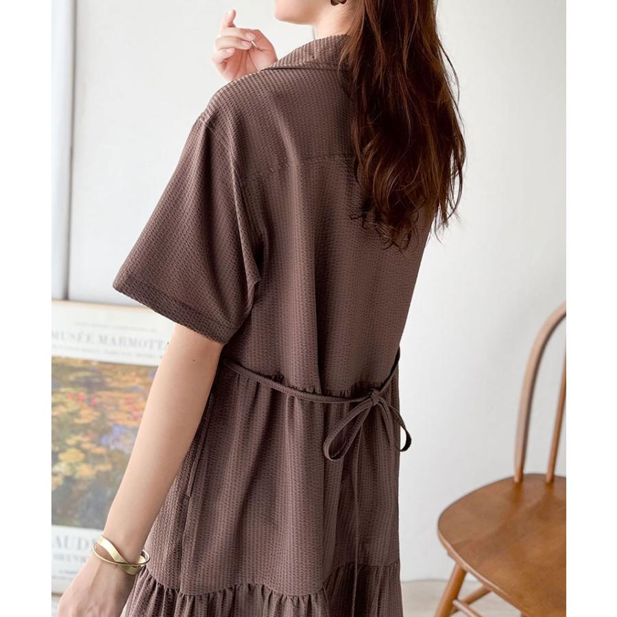 【 クラシカルエルフ classical elf 】 ワンピース 夏 レディース たっぷり ギャザー サッカー ハーフ ZIP ティアード ワンピ ロング 大きいサイズ | classicalelf | 15