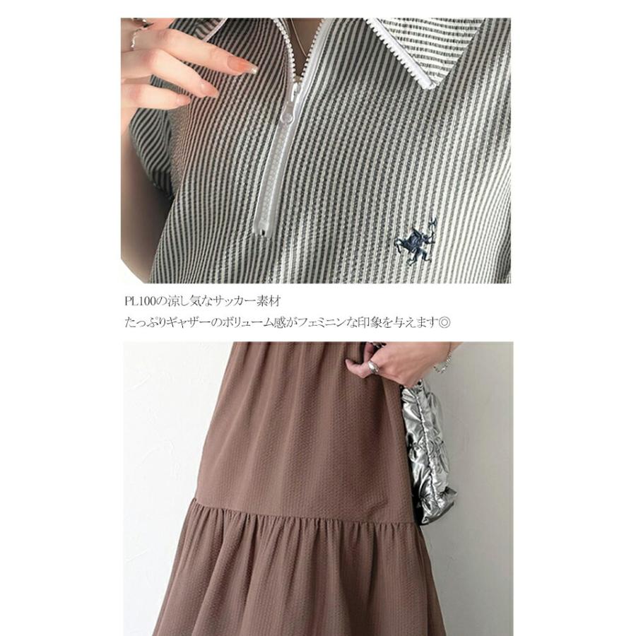 【 クラシカルエルフ classical elf 】 ワンピース 夏 レディース たっぷり ギャザー サッカー ハーフ ZIP ティアード ワンピ ロング 大きいサイズ | classicalelf | 16