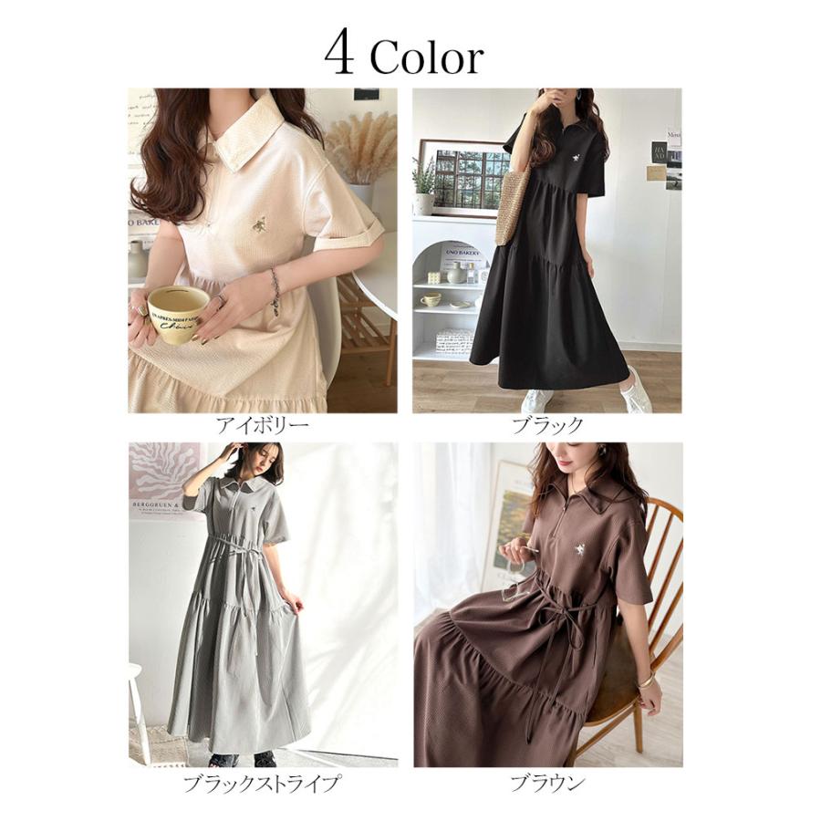 【 クラシカルエルフ classical elf 】 ワンピース 夏 レディース たっぷり ギャザー サッカー ハーフ ZIP ティアード ワンピ ロング 大きいサイズ | classicalelf | 01