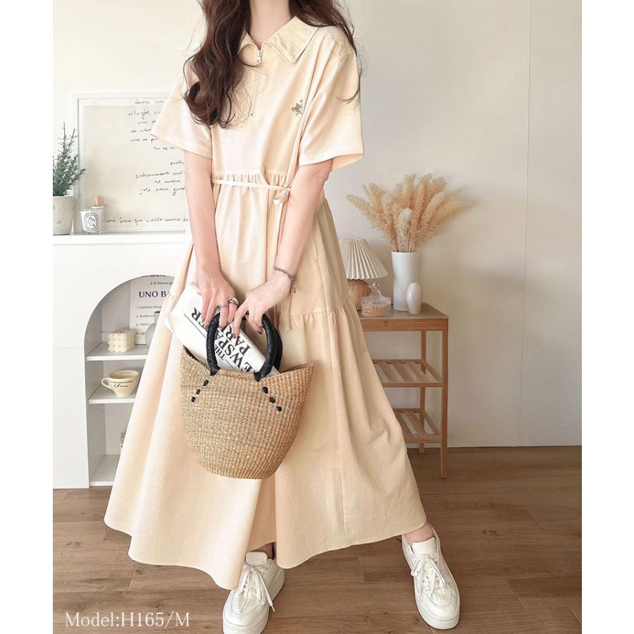 【 クラシカルエルフ classical elf 】 ワンピース 夏 レディース たっぷり ギャザー サッカー ハーフ ZIP ティアード ワンピ ロング 大きいサイズ | classicalelf | 02