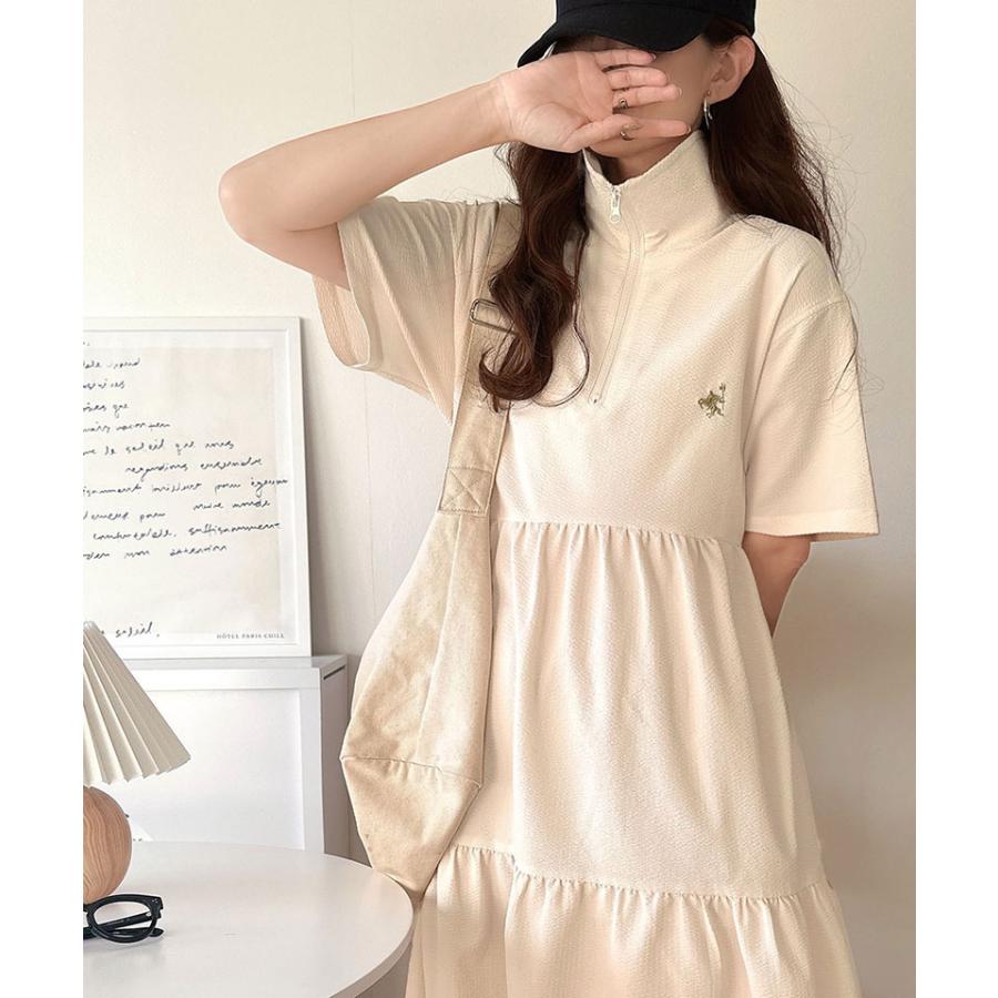 【 クラシカルエルフ classical elf 】 ワンピース 夏 レディース たっぷり ギャザー サッカー ハーフ ZIP ティアード ワンピ ロング 大きいサイズ | classicalelf | 03