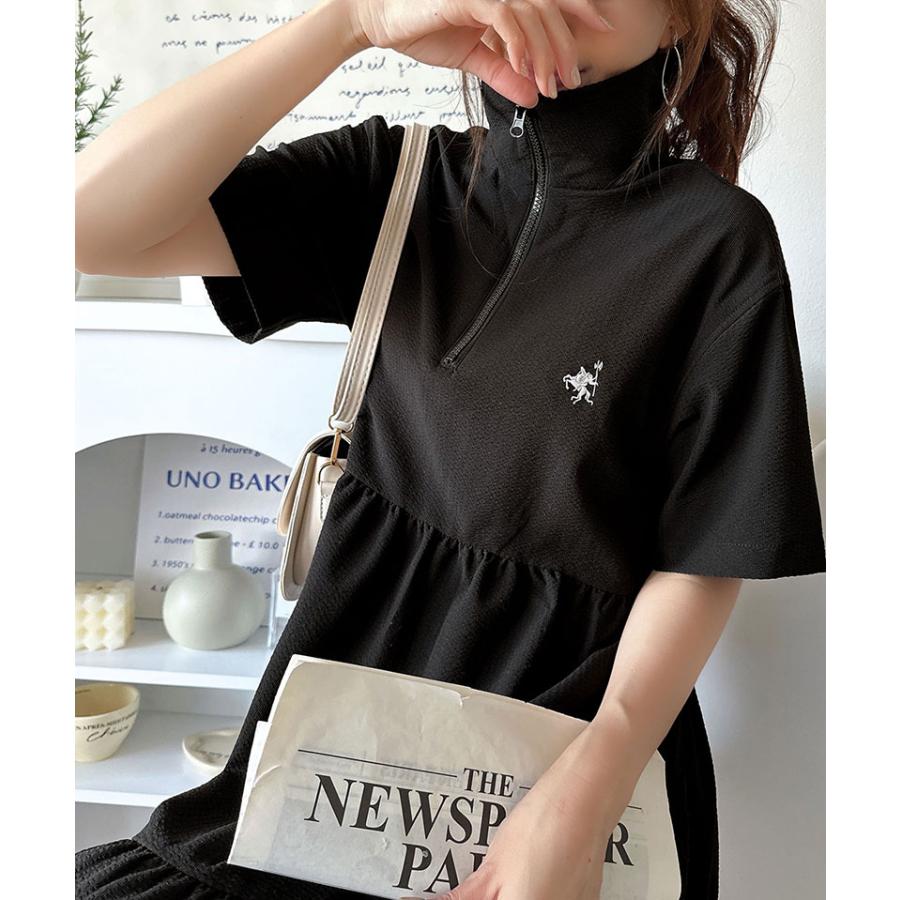 【 クラシカルエルフ classical elf 】 ワンピース 夏 レディース たっぷり ギャザー サッカー ハーフ ZIP ティアード ワンピ ロング 大きいサイズ | classicalelf | 09