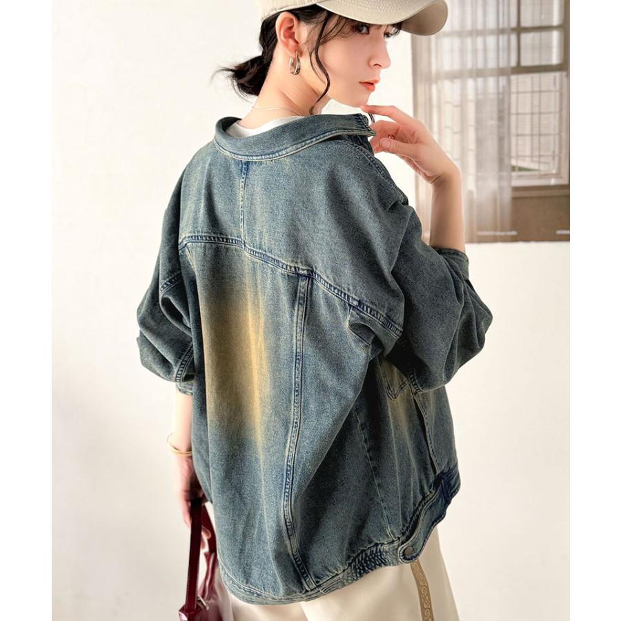 ジャケット ブルゾン レディース アウター 綿100％ デニム素材 ヴィンテージ感 ビッグシルエット カジュアル 重ね着 ロングシーズン 古着風 | classicalelf | 10