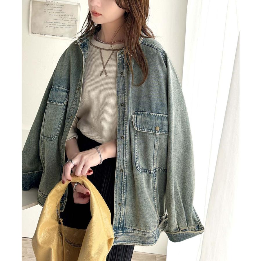 ジャケット ブルゾン レディース アウター 綿100％ デニム素材 ヴィンテージ感 ビッグシルエット カジュアル 重ね着 ロングシーズン 古着風 | classicalelf | 12