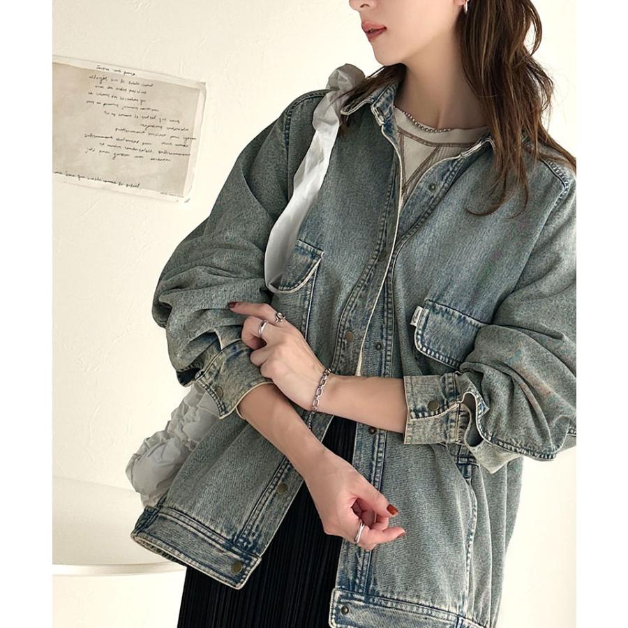 ジャケット ブルゾン レディース アウター 綿100％ デニム素材 ヴィンテージ感 ビッグシルエット カジュアル 重ね着 ロングシーズン 古着風 | classicalelf | 14