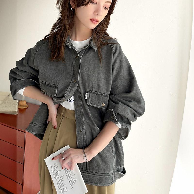 ジャケット ブルゾン レディース アウター 綿100％ デニム素材 ヴィンテージ感 ビッグシルエット カジュアル 重ね着 ロングシーズン 古着風 | classicalelf | 17