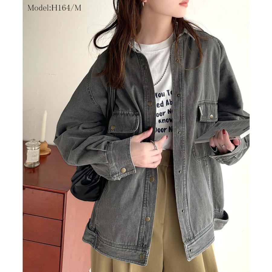 ジャケット ブルゾン レディース アウター 綿100％ デニム素材 ヴィンテージ感 ビッグシルエット カジュアル 重ね着 ロングシーズン 古着風 | classicalelf | 02