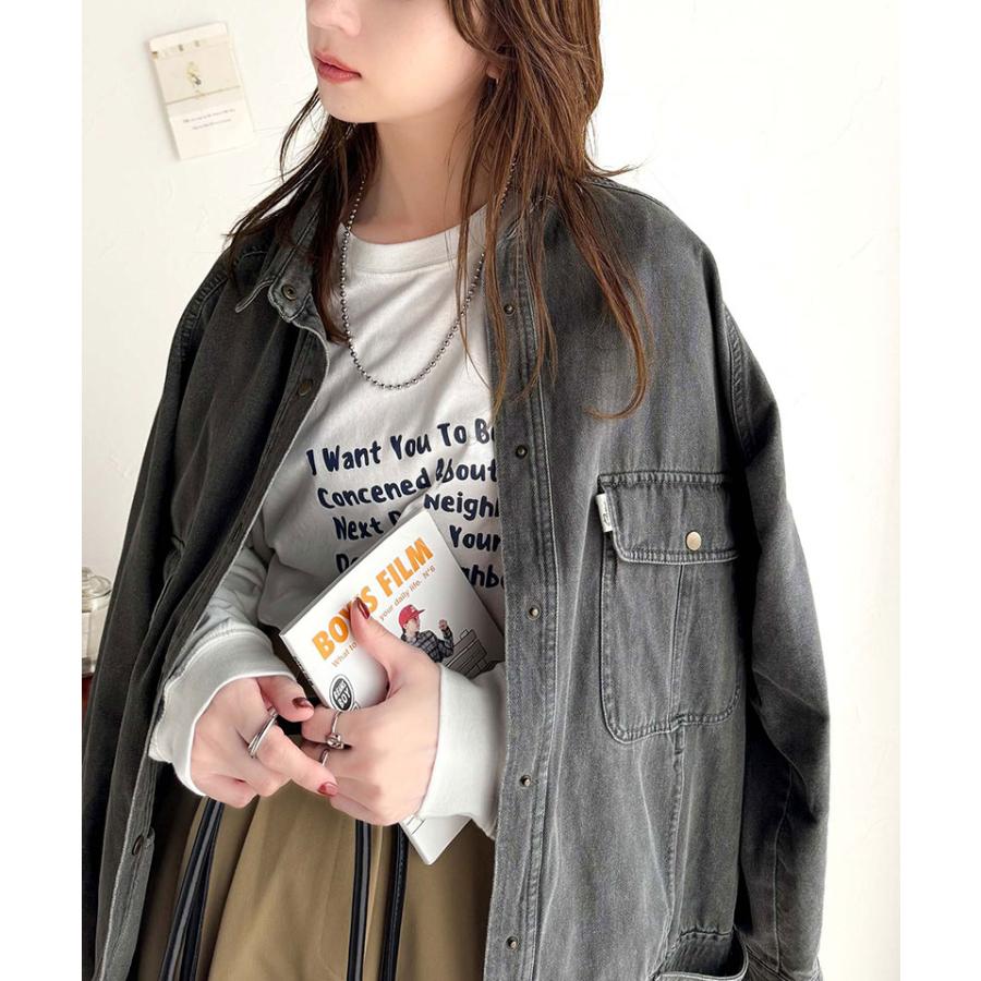 ジャケット ブルゾン レディース アウター 綿100％ デニム素材 ヴィンテージ感 ビッグシルエット カジュアル 重ね着 ロングシーズン 古着風 | classicalelf | 04