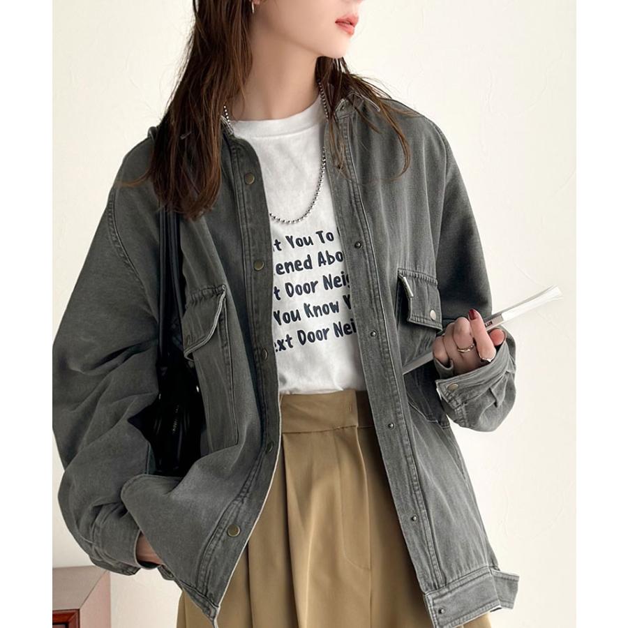 ジャケット ブルゾン レディース アウター 綿100％ デニム素材 ヴィンテージ感 ビッグシルエット カジュアル 重ね着 ロングシーズン 古着風 | classicalelf | 05