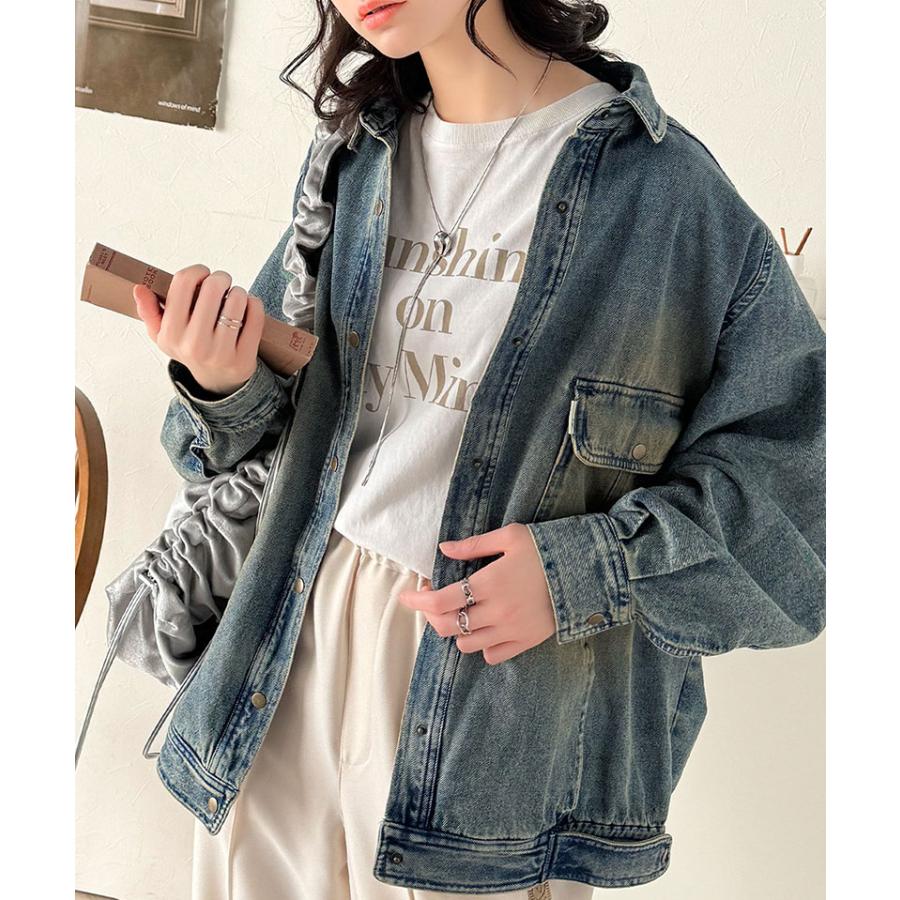 ジャケット ブルゾン レディース アウター 綿100％ デニム素材 ヴィンテージ感 ビッグシルエット カジュアル 重ね着 ロングシーズン 古着風 | classicalelf | 08