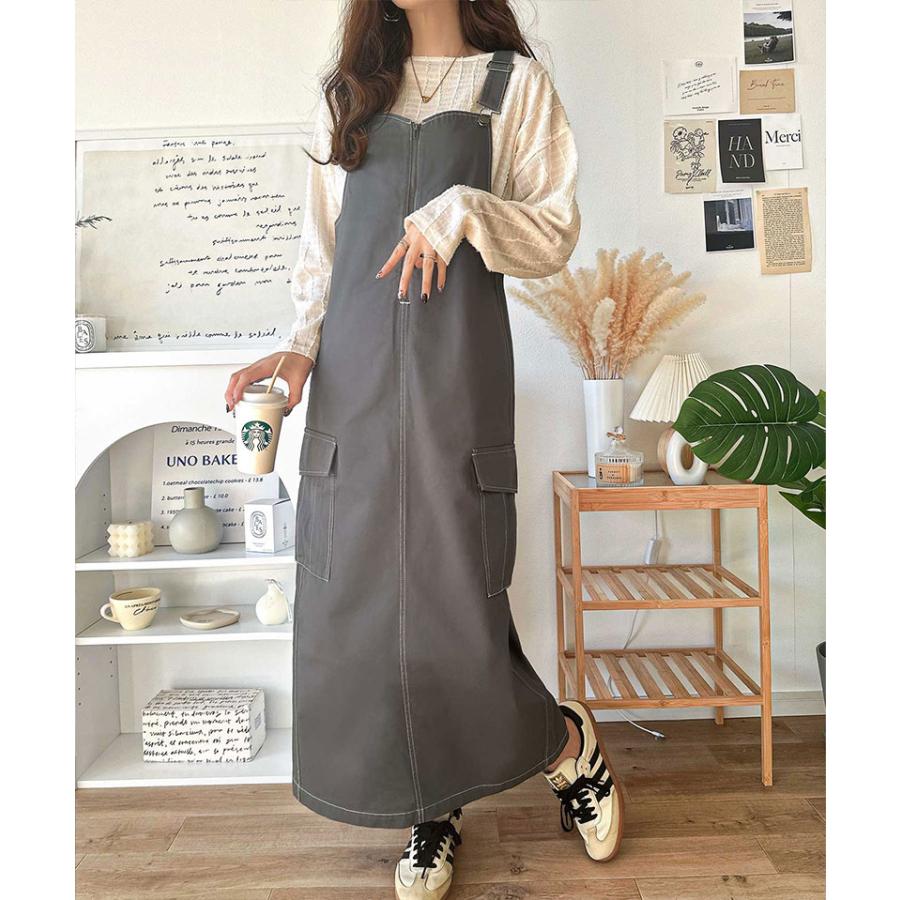 ジャンパースカート レデイース 綿 100％ 配色 ステッチ ロング | classicalelf | 13