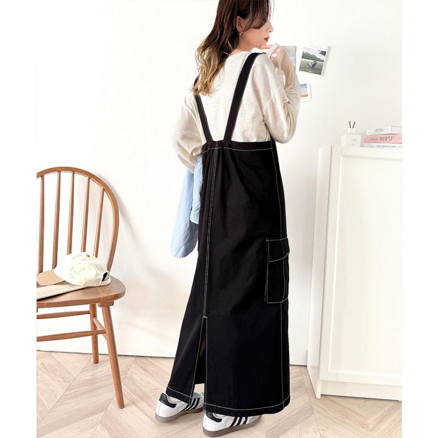 ジャンパースカート レデイース 綿 100％ 配色 ステッチ ロング | classicalelf | 09