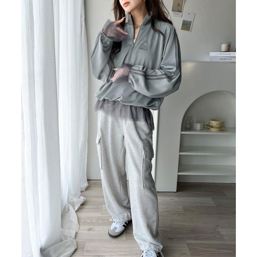 トップス ハーフジップ レディース チュール 刺繍 アノラック サイドライン ワンポイント スポーツ ドッキング アウター オーバーサイズ ゆったり | classicalelf | 10