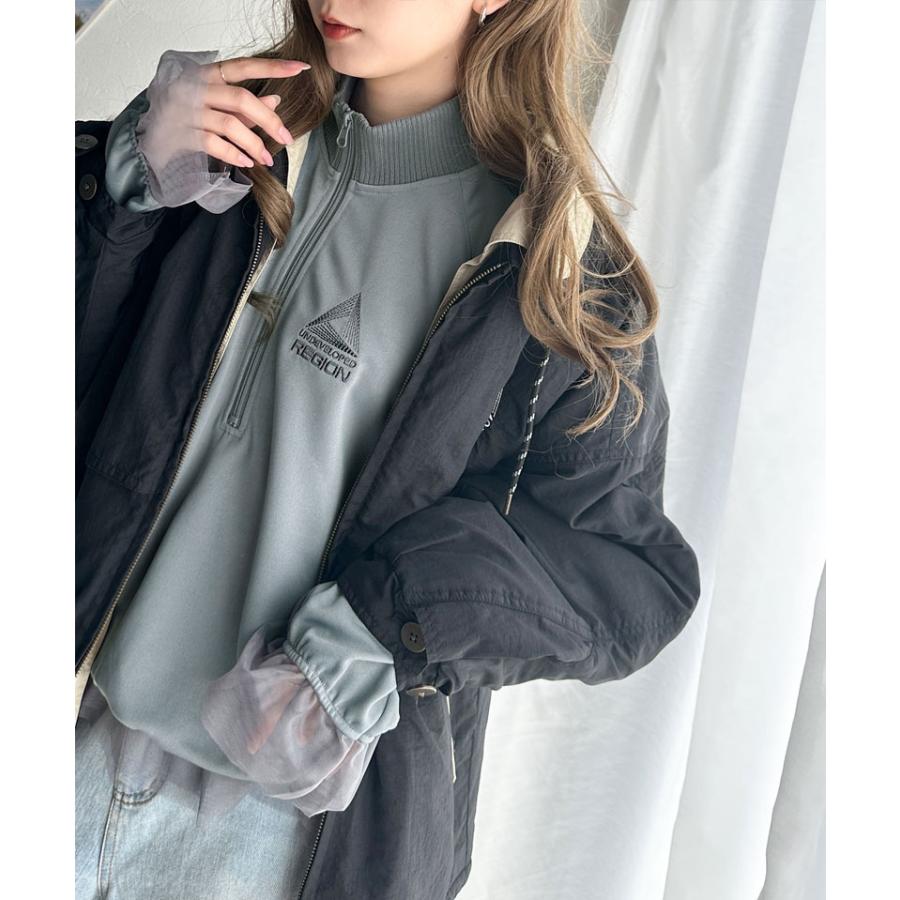 トップス ハーフジップ レディース チュール 刺繍 アノラック サイドライン ワンポイント スポーツ ドッキング アウター オーバーサイズ ゆったり | classicalelf | 11