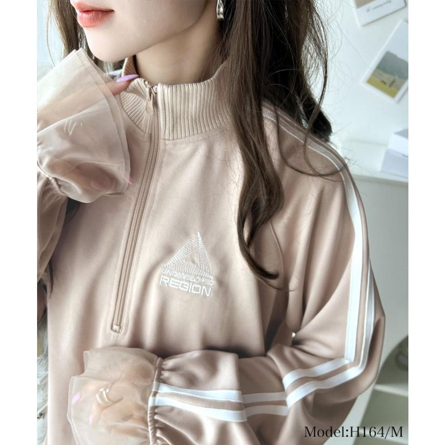 トップス ハーフジップ レディース チュール 刺繍 アノラック サイドライン ワンポイント スポーツ ドッキング アウター オーバーサイズ ゆったり | classicalelf | 12