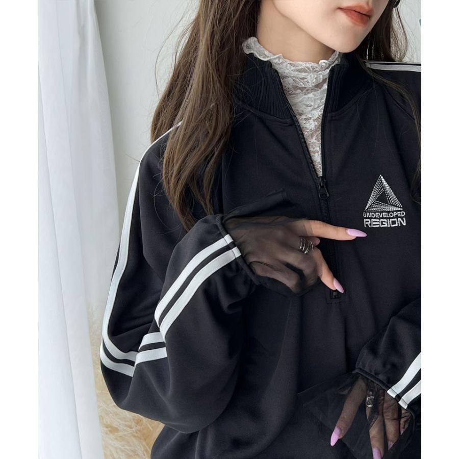 トップス ハーフジップ レディース チュール 刺繍 アノラック サイドライン ワンポイント スポーツ ドッキング アウター オーバーサイズ ゆったり | classicalelf | 07