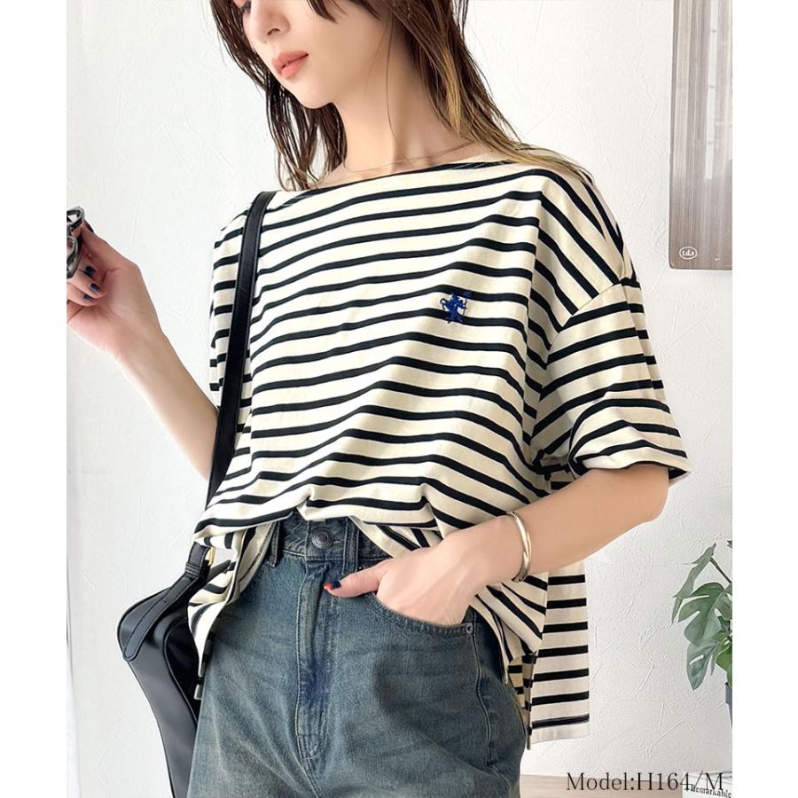 【sustaina+】トップス Tシャツ レディース オーガニック コットン 100% パネル ボーダー Tee 半袖 ゆるっと オーバーサイズ サイド スリット | classicalelf | 07