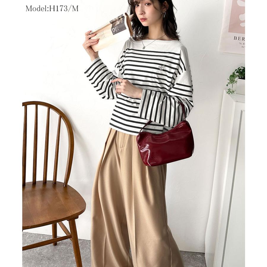 トップス Tシャツ レディース カットソー コットン100％ 綿 ボーダー ボートネック オーガニックコットン パネル 長袖 シンプル カジュアル | classicalelf | 02