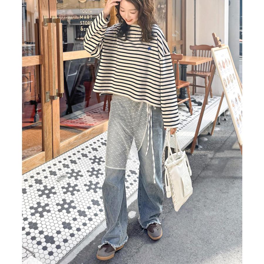トップス Tシャツ レディース カットソー コットン100％ 綿 ボーダー ボートネック オーガニックコットン パネル 長袖 シンプル カジュアル | classicalelf | 07