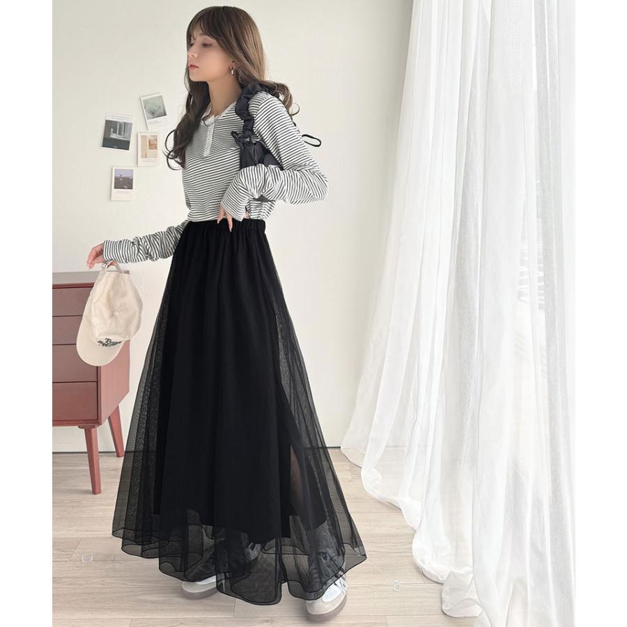 ボトムス スカート レディース マーメイド ダブル チュール SK ロング 丈 ウエスト | classicalelf | 08