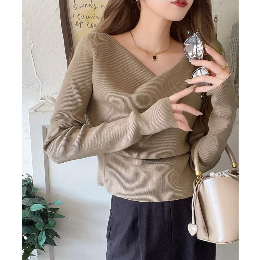 トップス ニット レディース 胸元 ドレープ デザイン プルオーバー 肌触り 柔らか 華奢魅せ スタイルアップ 着回し オーバーサイズ 大きい | classicalelf | 15