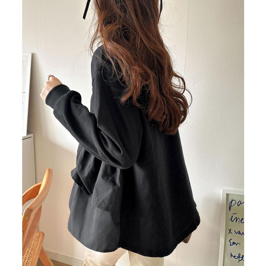 トップス Tシャツ レディース アシンメトリー 異素材 切替 ティアード 布帛 フリル 裏毛 プルオーバー 着回し レイヤードコーデ オーバーサイズ | classicalelf | 11