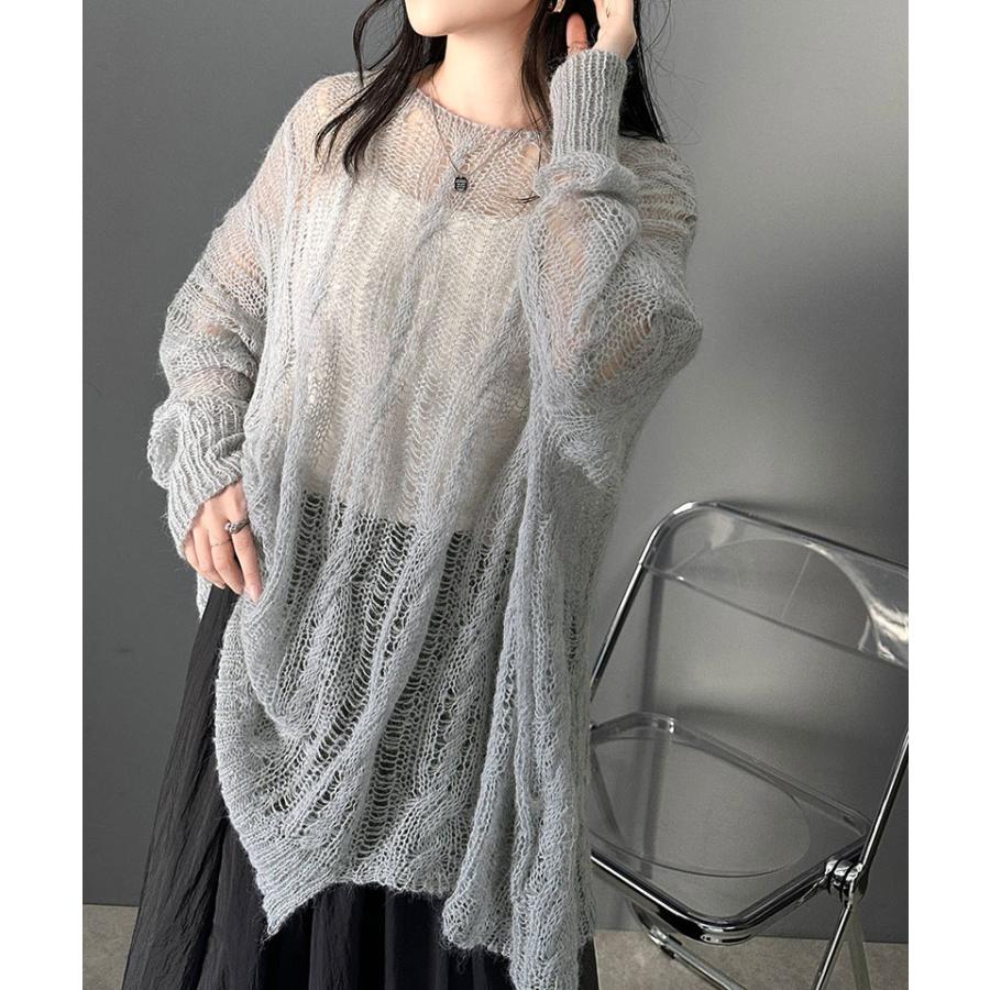 トップス ニット レディース 透かし ケーブル ゆる編み オーバー ニット 華奢見せ ロングシーズン レイヤードコーデ オーバーサイズ 大きい | classicalelf | 10