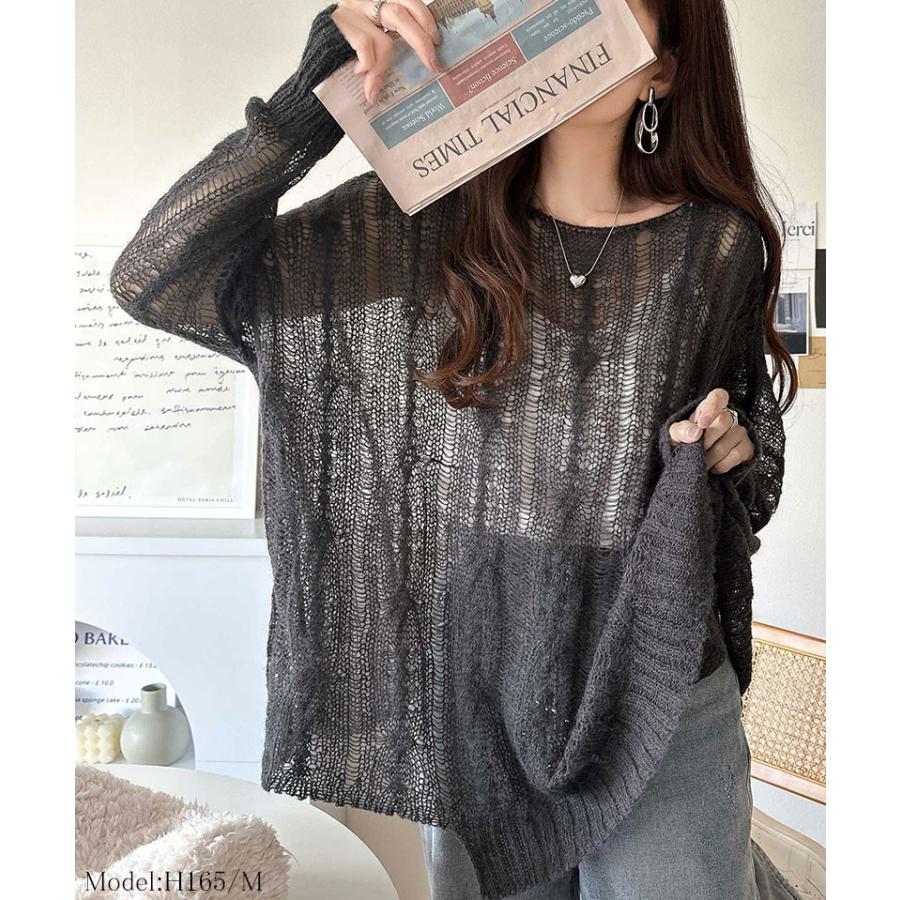 トップス ニット レディース 透かし ケーブル ゆる編み オーバー ニット 華奢見せ ロングシーズン レイヤードコーデ オーバーサイズ 大きい | classicalelf | 11