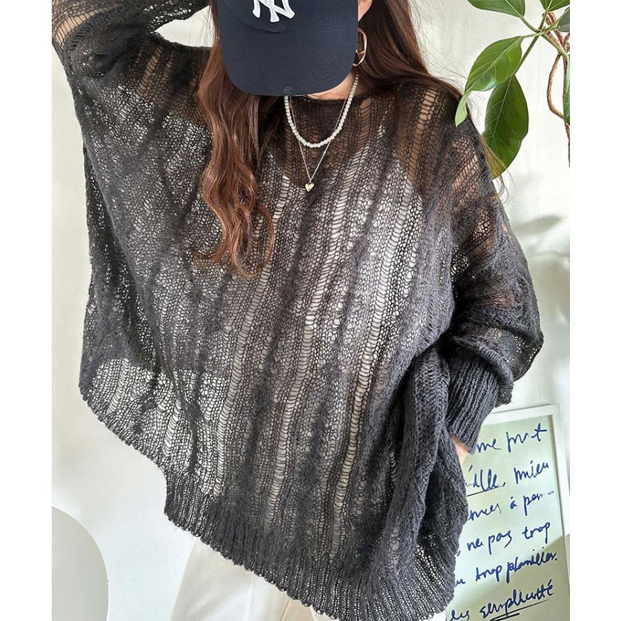 トップス ニット レディース 透かし ケーブル ゆる編み オーバー ニット 華奢見せ ロングシーズン レイヤードコーデ オーバーサイズ 大きい | classicalelf | 13