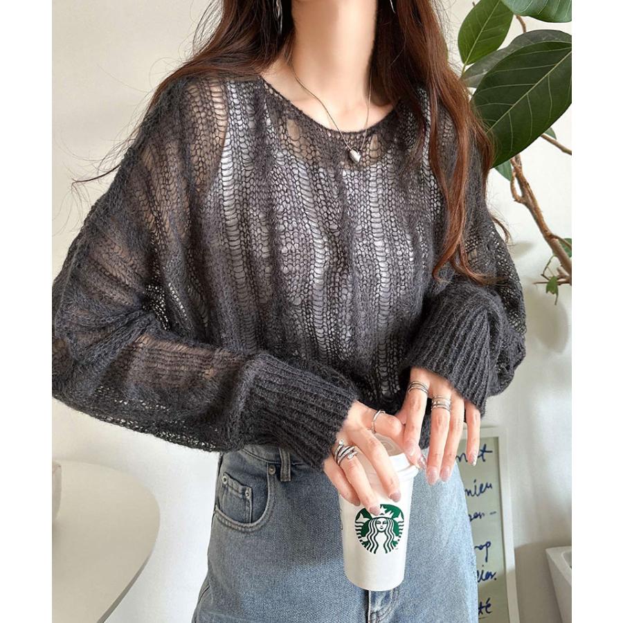 トップス ニット レディース 透かし ケーブル ゆる編み オーバー ニット 華奢見せ ロングシーズン レイヤードコーデ オーバーサイズ 大きい | classicalelf | 15