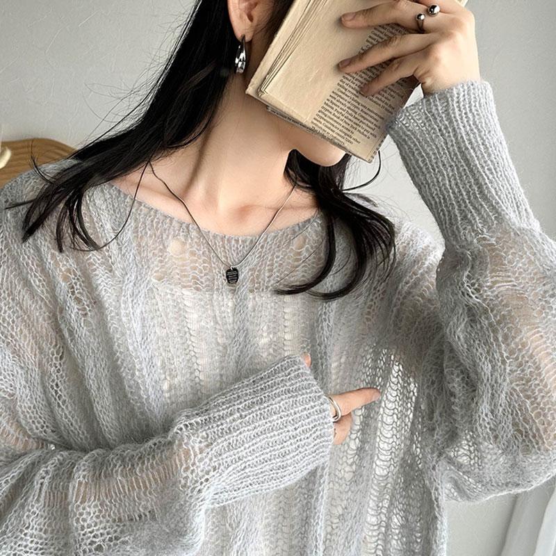 トップス ニット レディース 透かし ケーブル ゆる編み オーバー ニット 華奢見せ ロングシーズン レイヤードコーデ オーバーサイズ 大きい | classicalelf | 18