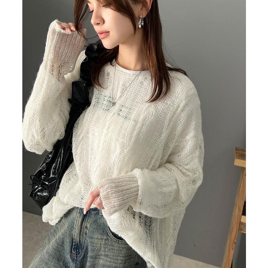 トップス ニット レディース 透かし ケーブル ゆる編み オーバー ニット 華奢見せ ロングシーズン レイヤードコーデ オーバーサイズ 大きい | classicalelf | 03