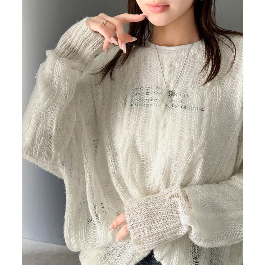 トップス ニット レディース 透かし ケーブル ゆる編み オーバー ニット 華奢見せ ロングシーズン レイヤードコーデ オーバーサイズ 大きい | classicalelf | 04