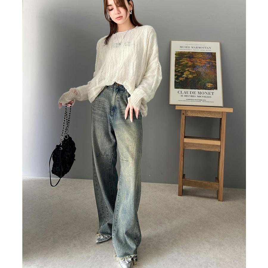 トップス ニット レディース 透かし ケーブル ゆる編み オーバー ニット 華奢見せ ロングシーズン レイヤードコーデ オーバーサイズ 大きい | classicalelf | 05