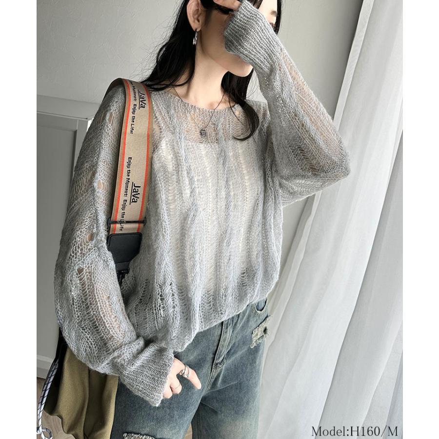 トップス ニット レディース 透かし ケーブル ゆる編み オーバー ニット 華奢見せ ロングシーズン レイヤードコーデ オーバーサイズ 大きい | classicalelf | 07