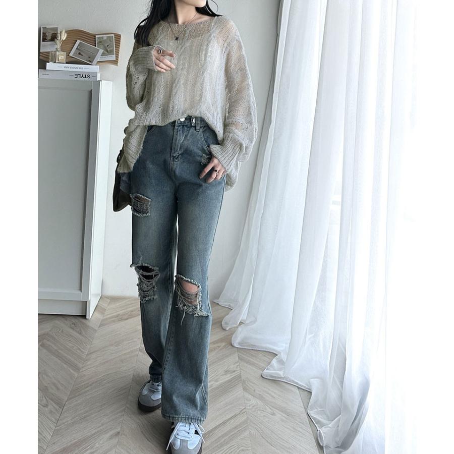 トップス ニット レディース 透かし ケーブル ゆる編み オーバー ニット 華奢見せ ロングシーズン レイヤードコーデ オーバーサイズ 大きい | classicalelf | 08