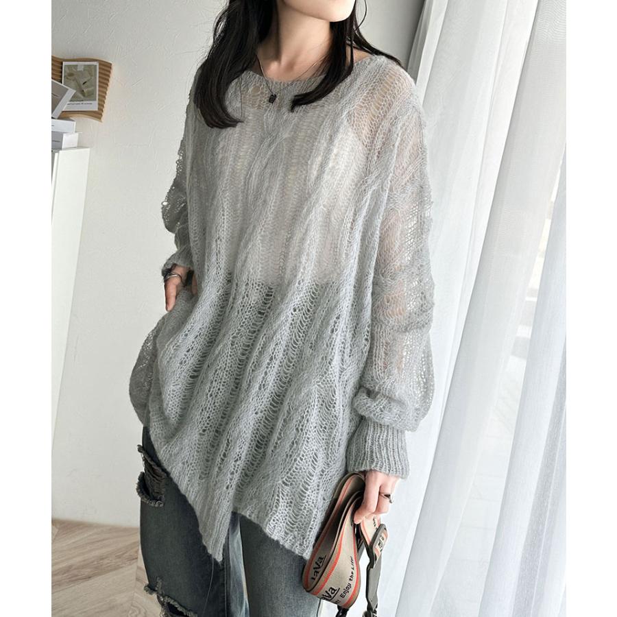 トップス ニット レディース 透かし ケーブル ゆる編み オーバー ニット 華奢見せ ロングシーズン レイヤードコーデ オーバーサイズ 大きい | classicalelf | 09