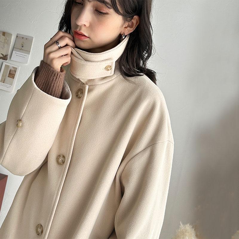 アウター コート レディース ロング丈 ウール ライク メルトン ジャージー 素材 ステン カラーコート ゆるっと オーバーサイズ 大きいサイズ | classicalelf | 15