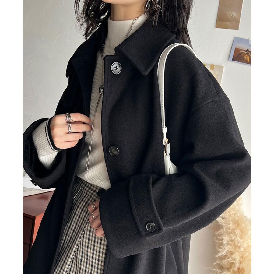 アウター コート レディース ロング丈 ウール ライク メルトン ジャージー 素材 ステン カラーコート ゆるっと オーバーサイズ 大きいサイズ | classicalelf | 07