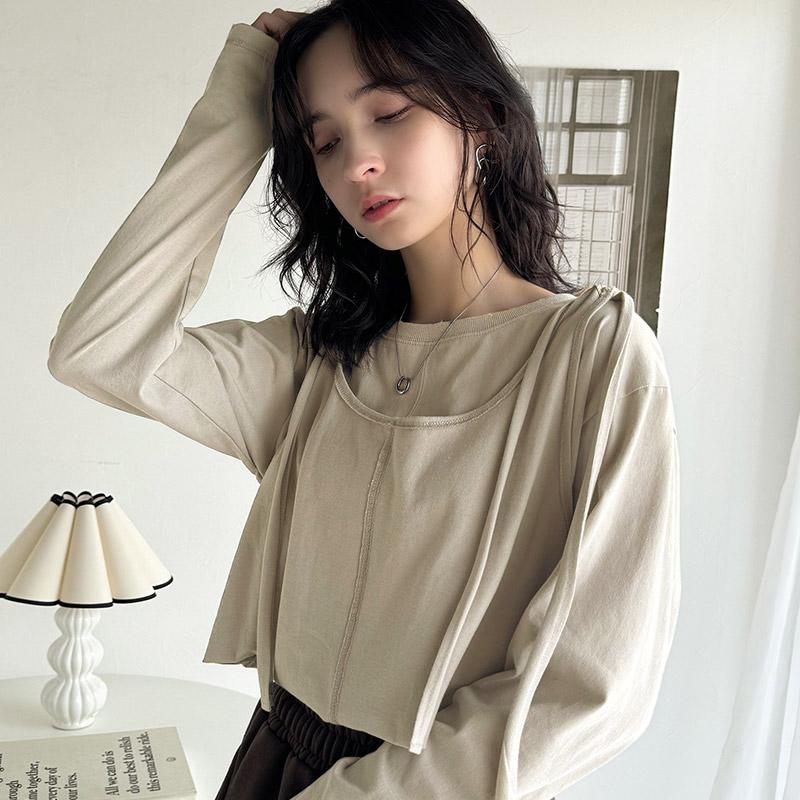 トップス カットソー レディース 綿100% マルチウェイ リボン アシンメトリー ホルターネック シンプル フィンガーホール くしゅくしゅ かわいい | classicalelf