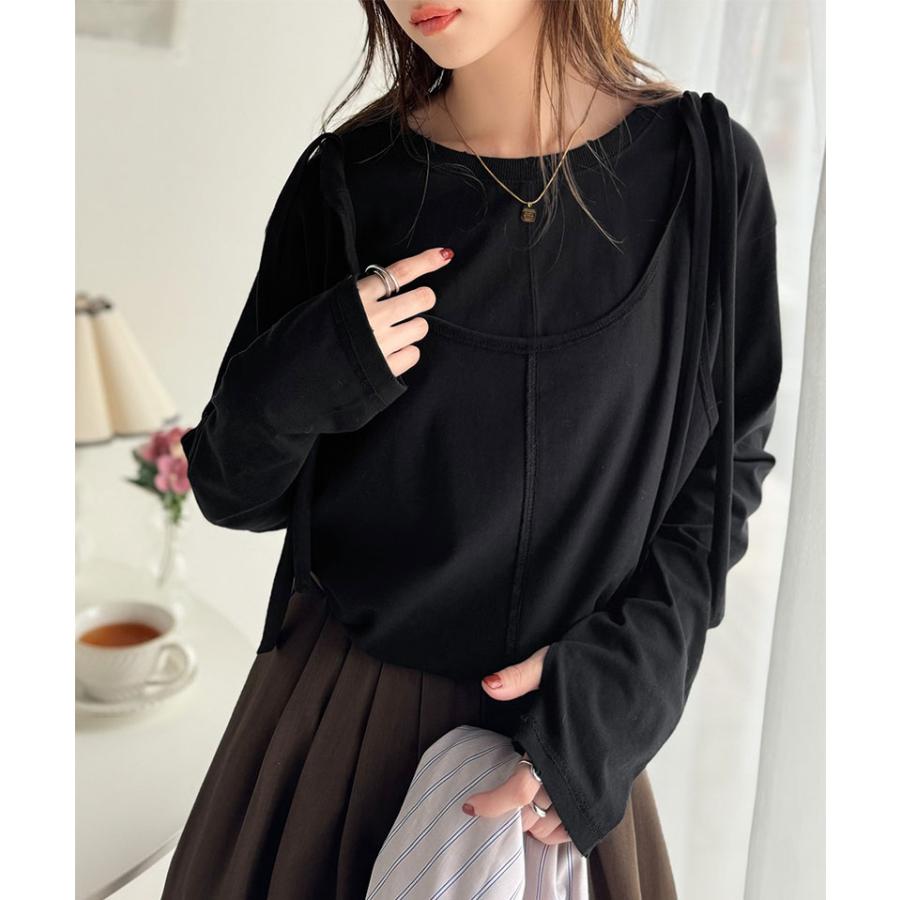 トップス カットソー レディース 綿100% マルチウェイ リボン アシンメトリー ホルターネック シンプル フィンガーホール くしゅくしゅ かわいい | classicalelf | 10