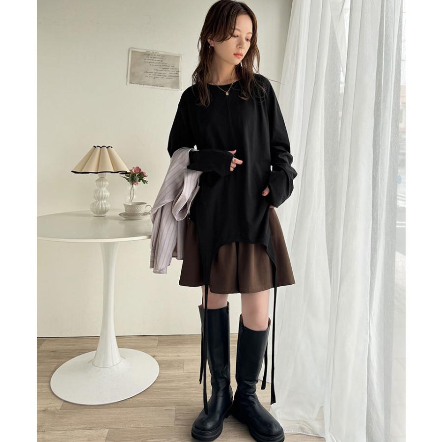 トップス カットソー レディース 綿100% マルチウェイ リボン アシンメトリー ホルターネック シンプル フィンガーホール くしゅくしゅ かわいい | classicalelf | 11