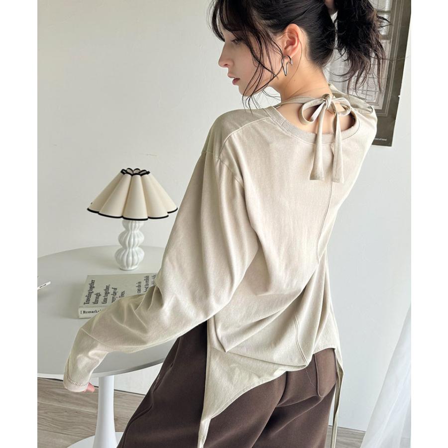 トップス カットソー レディース 綿100% マルチウェイ リボン アシンメトリー ホルターネック シンプル フィンガーホール くしゅくしゅ かわいい | classicalelf | 13